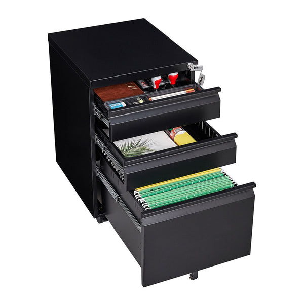 English Elm [installation Required] Locking 3-drawer Metal Filing Cabinet on Casters for Home Office W1247P289796