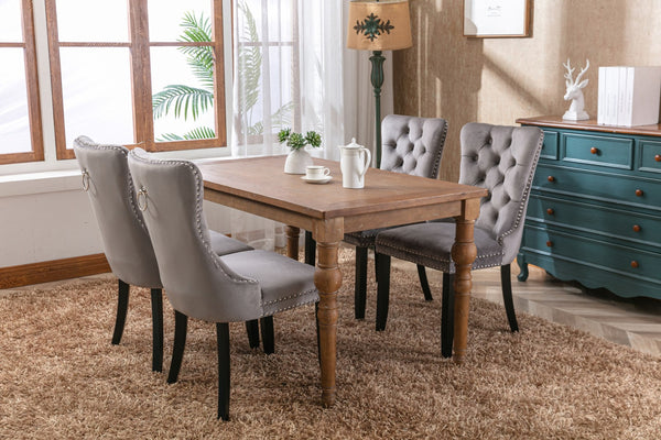 English Elm Nikki Velvet Dining Chairs Set of Two Tufted Nailhead Solid Wood Legs Formal Gray W114381117
