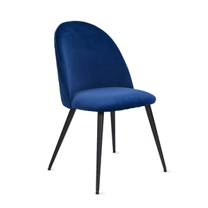 English Elm Dining Chair Set of 4 Navy Velvet Upholstered with Matte Black Metal Legs Modern W116459159
