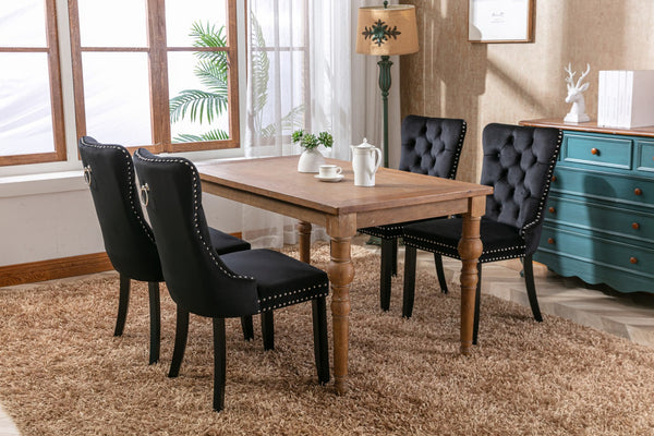 English Elm Nikki Velvet Dining Chairs Set of Two Tufted Nailhead Solid Wood Legs Formal Black W114381115