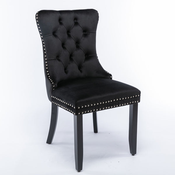 English Elm A&a Velvet Upholstered Dining Chair Tufted High Back Nailhead Trim Solid Wood W1143P452838