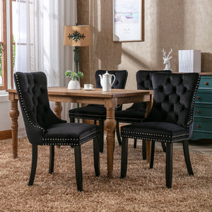 English Elm Nikki Velvet Dining Chairs Set of Two Tufted Nailhead Solid Wood Legs Formal Black W114381115