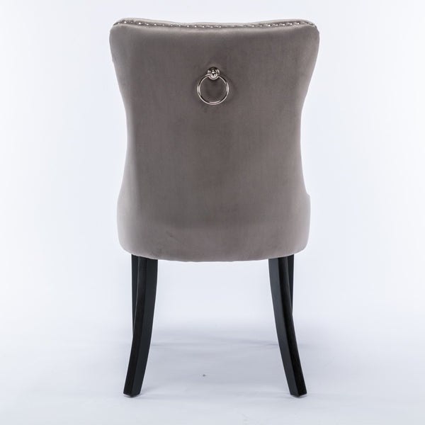 English Elm Nikki Velvet Dining Chairs Set of Two Tufted Nailhead Solid Wood Legs Formal Gray W114381117