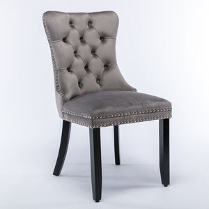 English Elm Nikki Velvet Dining Chairs Set of Two Tufted Nailhead Solid Wood Legs Formal Gray W114381117