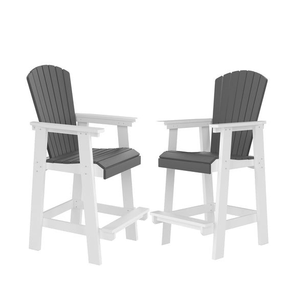 English Elm HDPE Tall Adirondack Bar Chairs Set of 2 — All-Weather Patio Bar Stools with Ergonomic High Back White/Gray W120942275