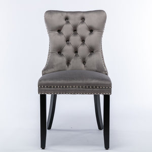 English Elm Nikki Velvet Dining Chairs Set of Two Tufted Nailhead Solid Wood Legs Formal Gray W114381117