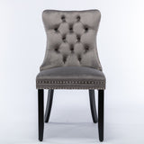 Modern Tufted Velvet Dining Chair Set, Gray, Wood Legs, Nailhead Trim - Nikki Collection, 2-Piece