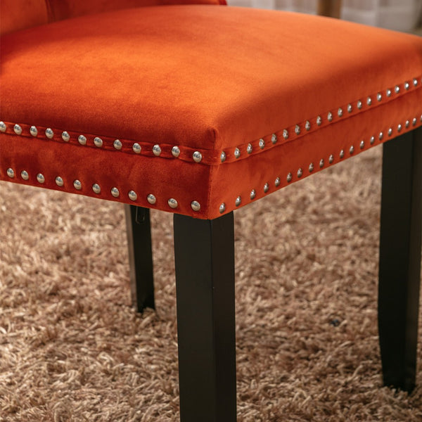 English Elm Nikki Velvet Dining Chairs Set of Two Tufted Nailhead Solid Wood Legs Formal Orange W114381108