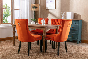 English Elm Nikki Velvet Dining Chairs Set of Two Tufted Nailhead Solid Wood Legs Formal Orange W114381108