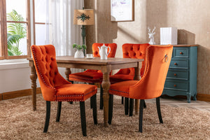 English Elm Nikki Velvet Dining Chairs Set of Two Tufted Nailhead Solid Wood Legs Formal Orange W114381108