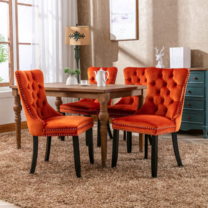 English Elm Nikki Velvet Dining Chairs Set of Two Tufted Nailhead Solid Wood Legs Formal Orange W114381108