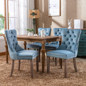 English Elm Nikki Velvet Wingback Dining Chair Set Tufted Brass Nailhead Solid Wood Legs Light Blue W114381106