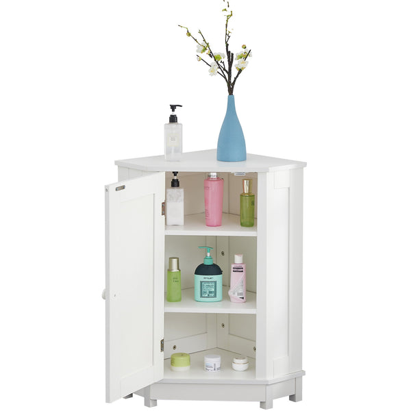 English Elm White Triangle Corner Bathroom Cabinet with Adjustable Shelves, MDF Storage Cupboard for Towels and Cleaning Supplies, Modern Space-Saving Design N725P172615K