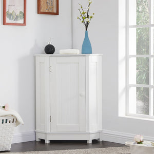 English Elm White Triangle Corner Bathroom Cabinet with Adjustable Shelves, MDF Storage Cupboard for Towels and Cleaning Supplies, Modern Space-Saving Design N725P172615K