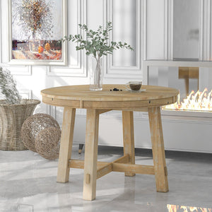 English Elm Trexm Farmhouse Round Extendable Dining Table Seats Six with Oak Veneer Planked Top Natural Wood Wash WF291263AAE