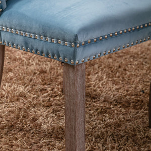 English Elm Nikki Velvet Wingback Dining Chair Set Tufted Brass Nailhead Solid Wood Legs Light Blue W114381106