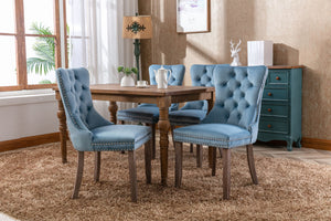 English Elm Nikki Velvet Wingback Dining Chair Set Tufted Brass Nailhead Solid Wood Legs Light Blue W114381106