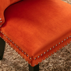 English Elm Nikki Velvet Dining Chairs Set of Two Tufted Nailhead Solid Wood Legs Formal Orange W114381108