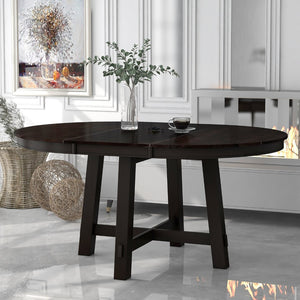 English Elm Trexm Farmhouse Round Dining Table Oak Veneer X Base Extends to Seat Six WF291263AAP