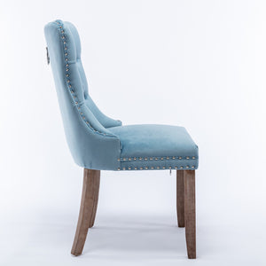 English Elm Nikki Velvet Wingback Dining Chair Set Tufted Brass Nailhead Solid Wood Legs Light Blue W114381106