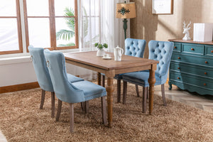 English Elm Nikki Velvet Wingback Dining Chair Set Tufted Brass Nailhead Solid Wood Legs Light Blue W114381106