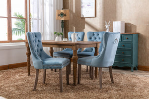 English Elm Nikki Velvet Wingback Dining Chair Set Tufted Brass Nailhead Solid Wood Legs Light Blue W114381106