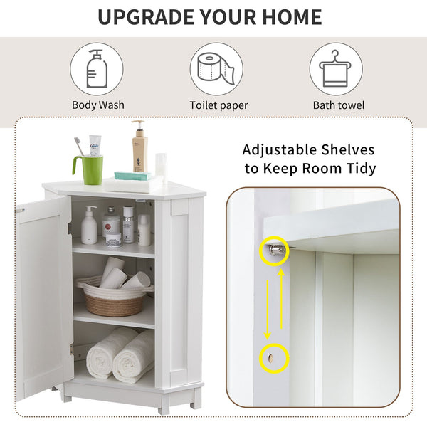 English Elm White Triangle Corner Bathroom Cabinet with Adjustable Shelves, MDF Storage Cupboard for Towels and Cleaning Supplies, Modern Space-Saving Design N725P172615K