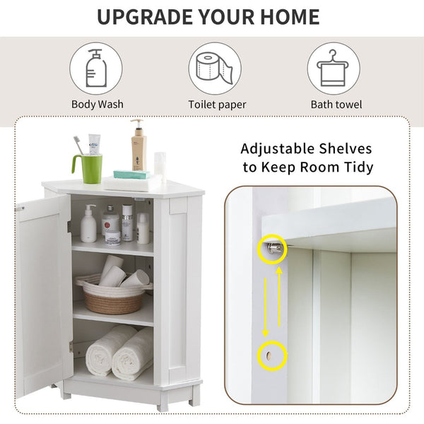 English Elm Grey Triangle Corner Cabinet Mdf Modern Bathroom Storage with Adjustable Shelves White N725P333564K