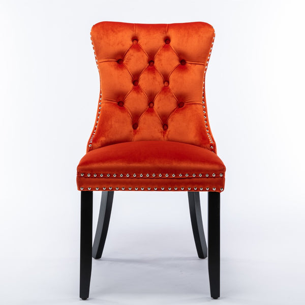 English Elm Nikki Velvet Dining Chairs Set of Two Tufted Nailhead Solid Wood Legs Formal Orange W114381108