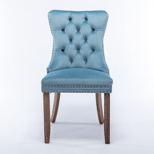 English Elm Nikki Velvet Wingback Dining Chair Set Tufted Brass Nailhead Solid Wood Legs Light Blue W114381106