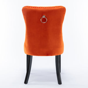 English Elm Nikki Velvet Dining Chairs Set of Two Tufted Nailhead Solid Wood Legs Formal Orange W114381108