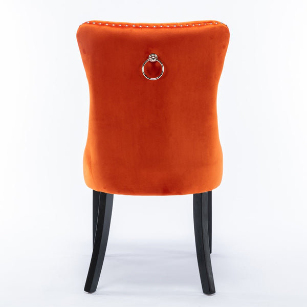 English Elm Nikki Velvet Dining Chairs Set of Two Tufted Nailhead Solid Wood Legs Formal Orange W114381108