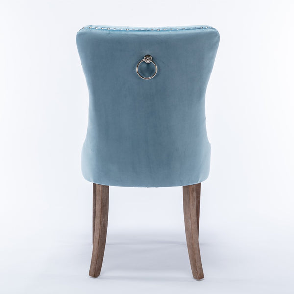 English Elm Nikki Velvet Wingback Dining Chair Set Tufted Brass Nailhead Solid Wood Legs Light Blue W114381106