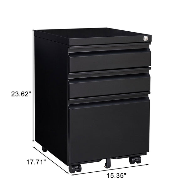 English Elm [installation Required] Locking 3-drawer Metal Filing Cabinet on Casters for Home Office W1247P289796
