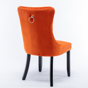 English Elm Nikki Velvet Dining Chairs Set of Two Tufted Nailhead Solid Wood Legs Formal Orange W114381108