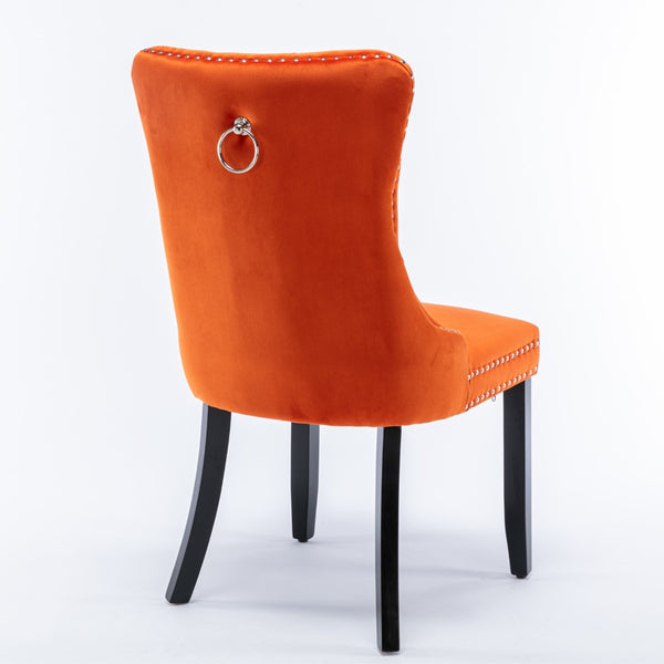 English Elm Nikki Velvet Dining Chairs Set of Two Tufted Nailhead Solid Wood Legs Formal Orange W114381108