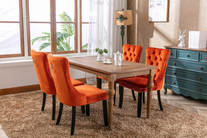 English Elm Nikki Velvet Dining Chairs Set of Two Tufted Nailhead Solid Wood Legs Formal Orange W114381108