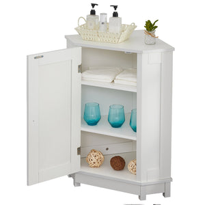 English Elm White Triangle Corner Bathroom Cabinet with Adjustable Shelves, MDF Storage Cupboard for Towels and Cleaning Supplies, Modern Space-Saving Design N725P172615K