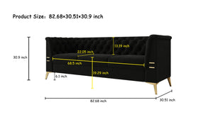 English Elm FX-P83-BK2(SOFA Luxurious Black Velvet 3-Seat Chesterfield Couch with Gold Legs, Tufted, Removable Cushions W576S00077