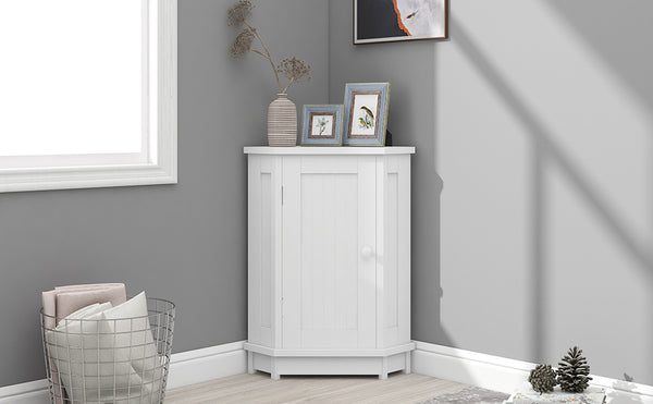 English Elm White Triangle Corner Bathroom Cabinet with Adjustable Shelves, MDF Storage Cupboard for Towels and Cleaning Supplies, Modern Space-Saving Design N725P172615K