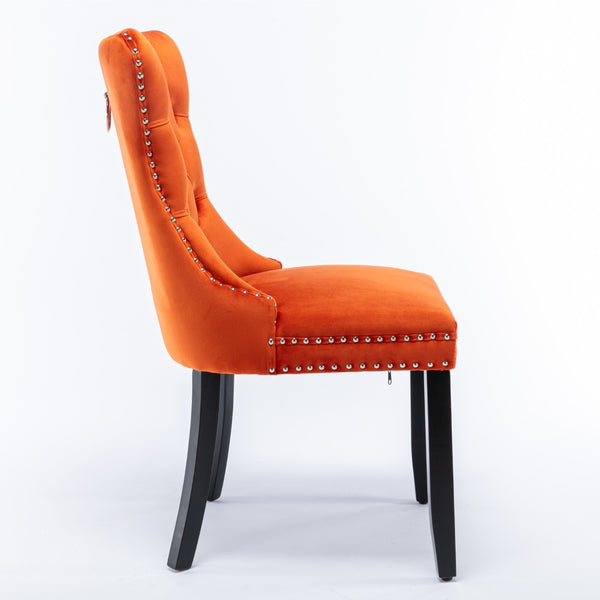 English Elm Nikki Velvet Dining Chairs Set of Two Tufted Nailhead Solid Wood Legs Formal Orange W114381108