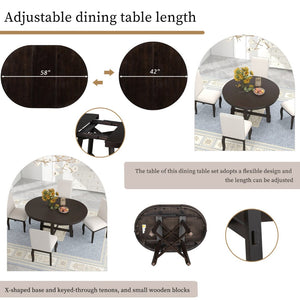 English Elm Trexm Farmhouse Round Dining Table Oak Veneer X Base Extends to Seat Six WF291263AAP