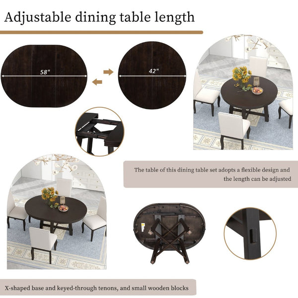 English Elm Trexm Farmhouse Round Dining Table Oak Veneer X Base Extends to Seat Six WF291263AAP