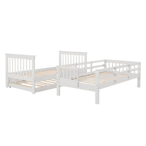English Elm Stairway Twin Over Bunk Bed with Trundle Storage Steps Kids Shared Bedroom White LT000209AAK-1