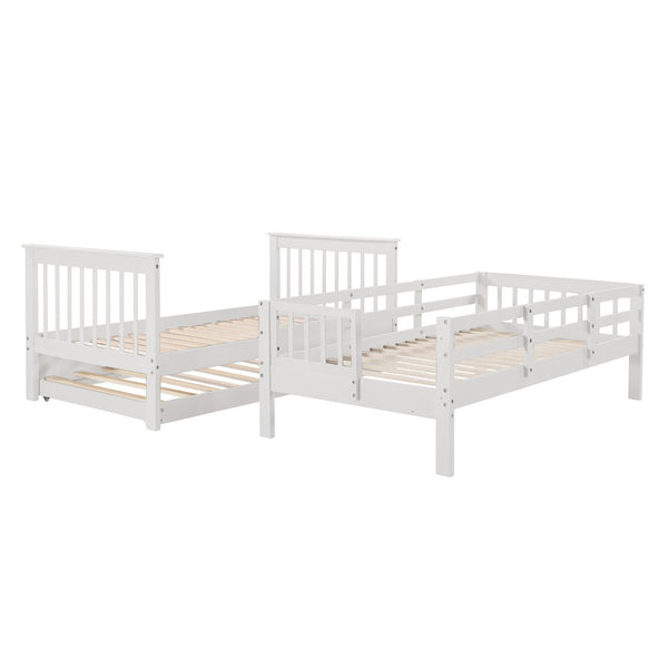English Elm Stairway Twin Over Bunk Bed with Trundle Storage Steps Kids Shared Bedroom White LT000209AAK-1