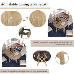 English Elm Trexm Farmhouse Round Extendable Dining Table Seats Six with Oak Veneer Planked Top Natural Wood Wash WF291263AAE