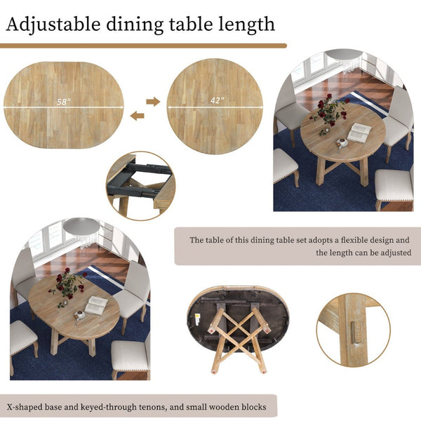 English Elm Trexm Farmhouse Round Extendable Dining Table Seats Six with Oak Veneer Planked Top Natural Wood Wash WF291263AAE