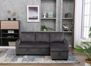 English Elm 77 Reversible 77 Inch Sectional Storage Sleeper Sofa Bed with Pull-Out Guest Bed, Velvet Plush Seating DARK GREY W120343143