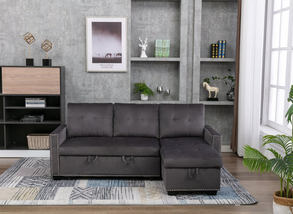 English Elm 77 Reversible 77 Inch Sectional Storage Sleeper Sofa Bed with Pull-Out Guest Bed, Velvet Plush Seating DARK GREY W120343143