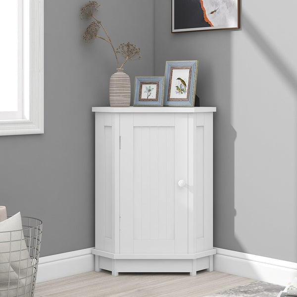 English Elm White Triangle Corner Bathroom Cabinet with Adjustable Shelves, MDF Storage Cupboard for Towels and Cleaning Supplies, Modern Space-Saving Design N725P172615K